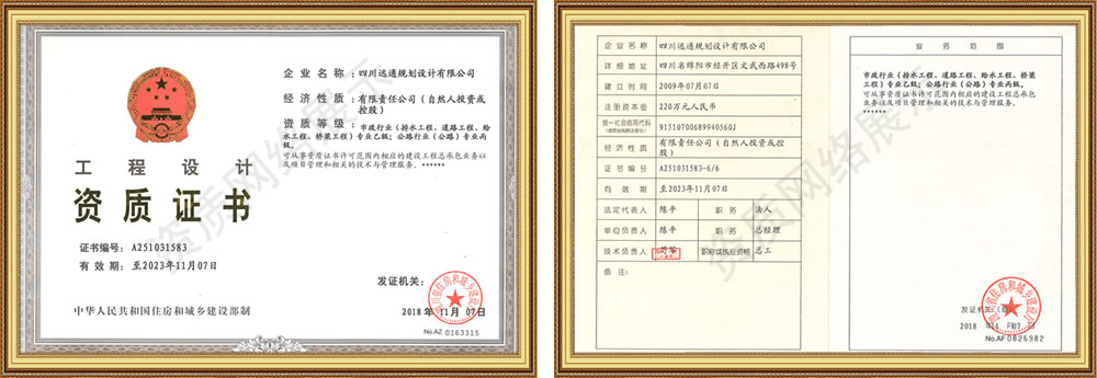 四川遠通規劃設計有限公司資質榮譽